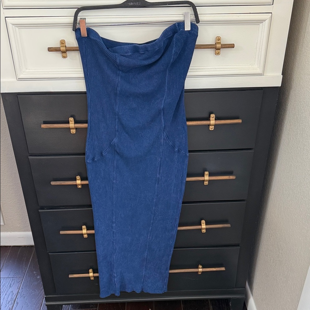 Fashion Nova Royal Blue Ribbed Midi Pencil Skirt